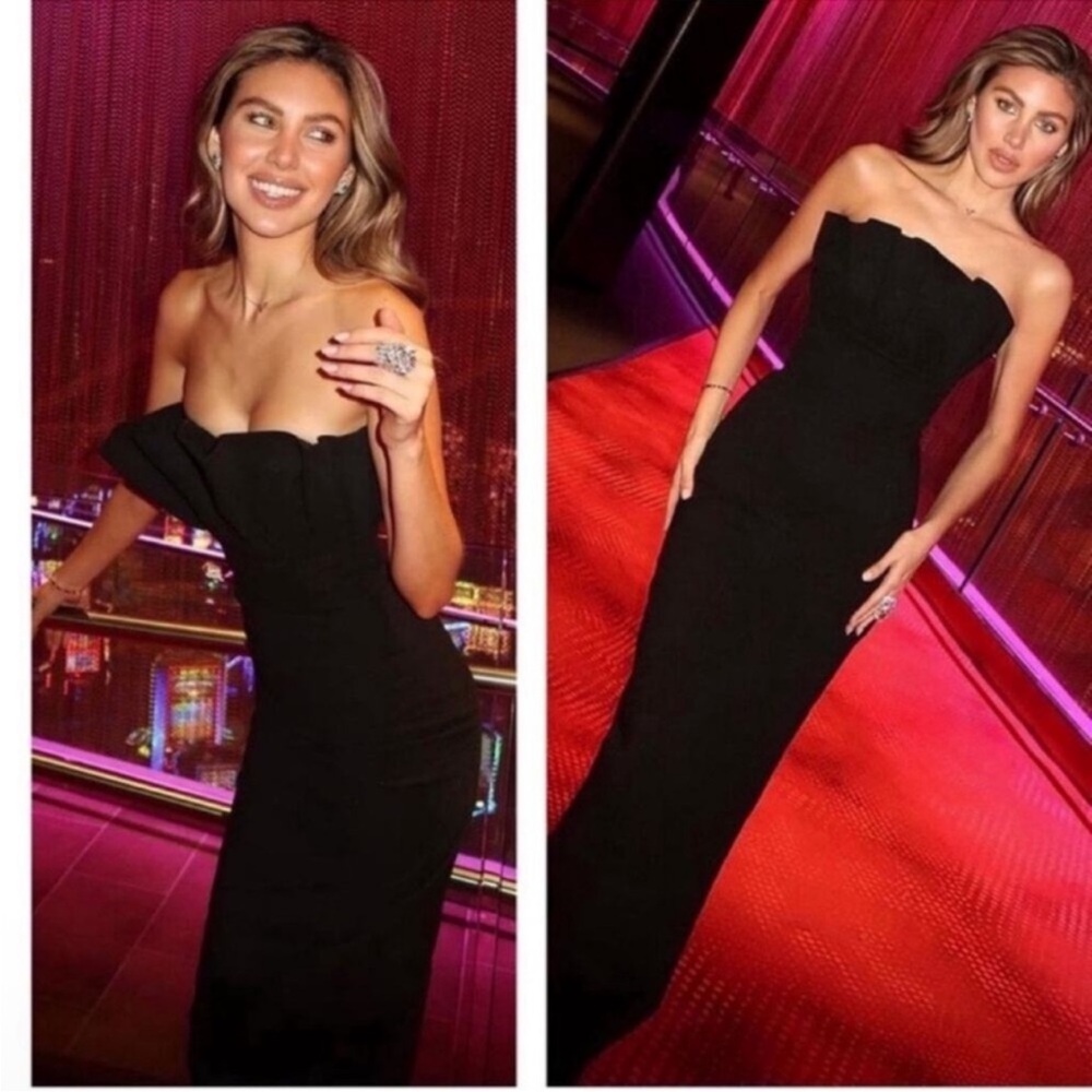 NEW SAU LEE Noah Column Strapless Black Gown Sz 8
